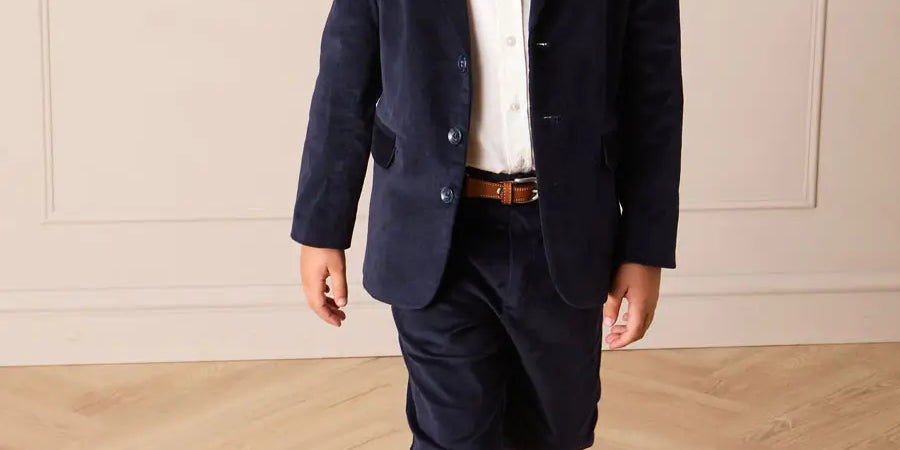 Velvet Three Button Blazer Jacket in Navy (4-10yrs) Coats from Pepa London US