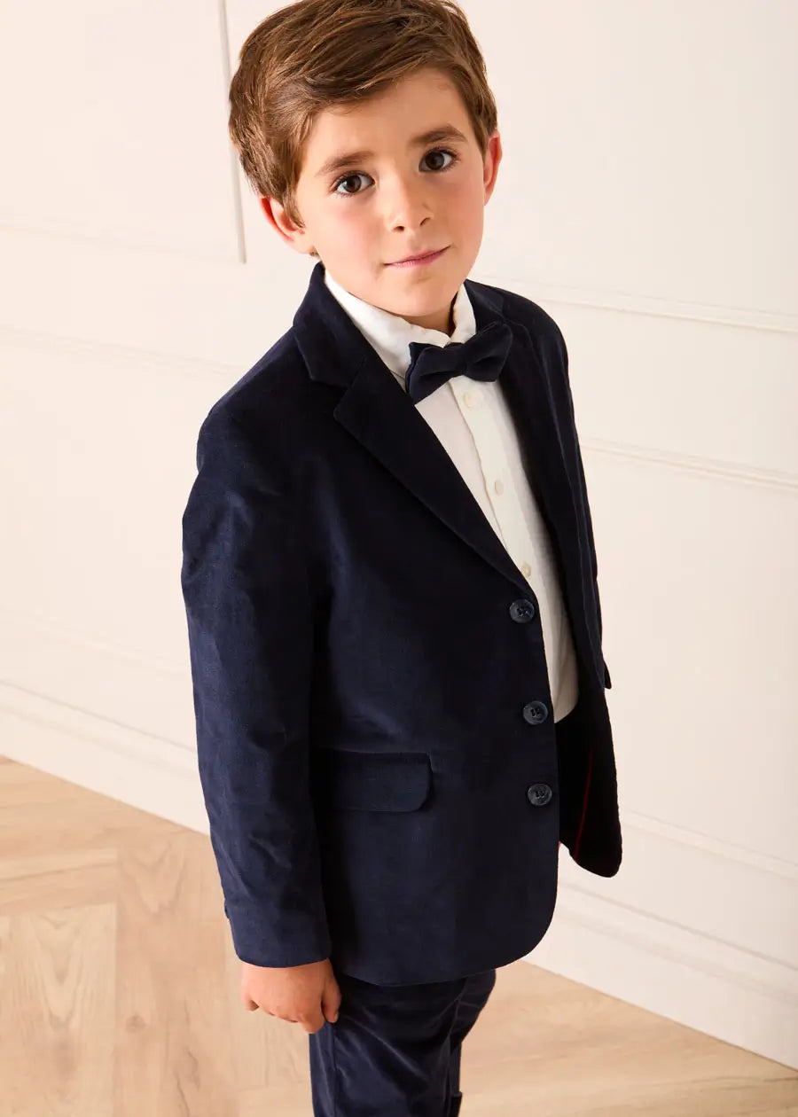 Velvet Three Button Blazer Jacket in Navy (4-10yrs) Coats from Pepa London US