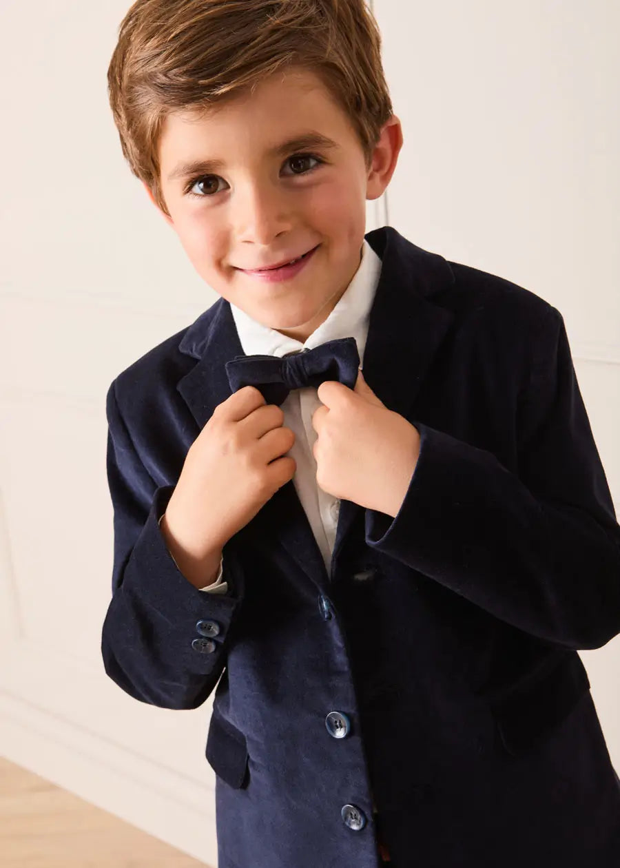 Velvet Three Button Blazer Jacket in Navy (4-10yrs) Coats from Pepa London US