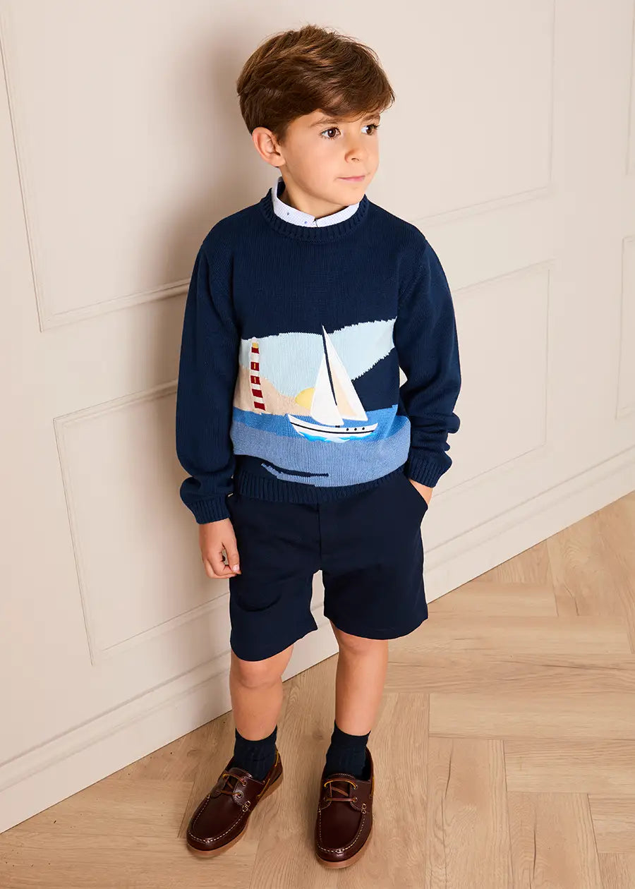 Seaside Postcard Knitted Jumper in Navy (18mths-6yrs) Knitwear from Pepa London US