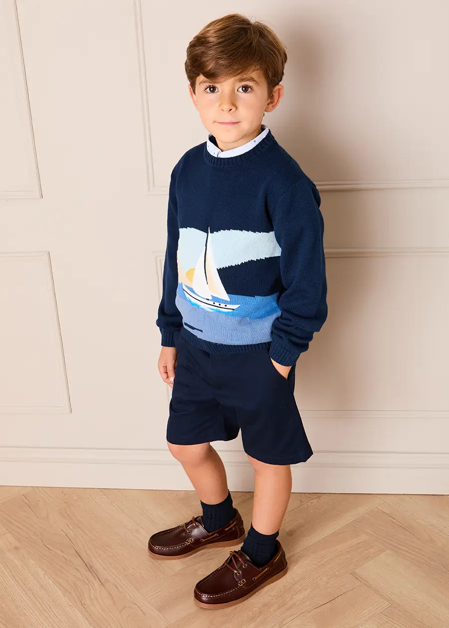 Seaside Postcard Knitted Jumper in Navy (18mths-6yrs) Knitwear from Pepa London US