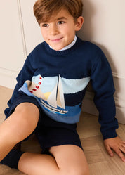 Seaside Postcard Knitted Jumper in Navy (18mths-6yrs) Knitwear from Pepa London US