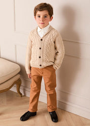 Cable Knit Shawl Neck Cardigan in Camel (2-10yrs) Knitwear from Pepa London US