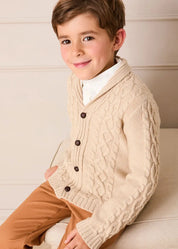 Cable Knit Shawl Neck Cardigan in Camel (2-10yrs) Knitwear from Pepa London US