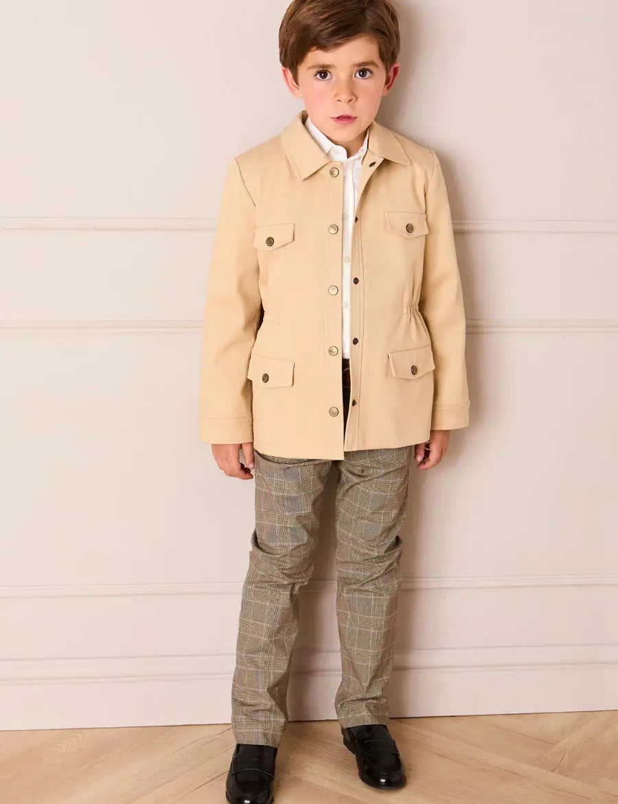 Wilton Check Pocket Detail Trousers in Beige (4-10yrs) Trousers from Pepa London US