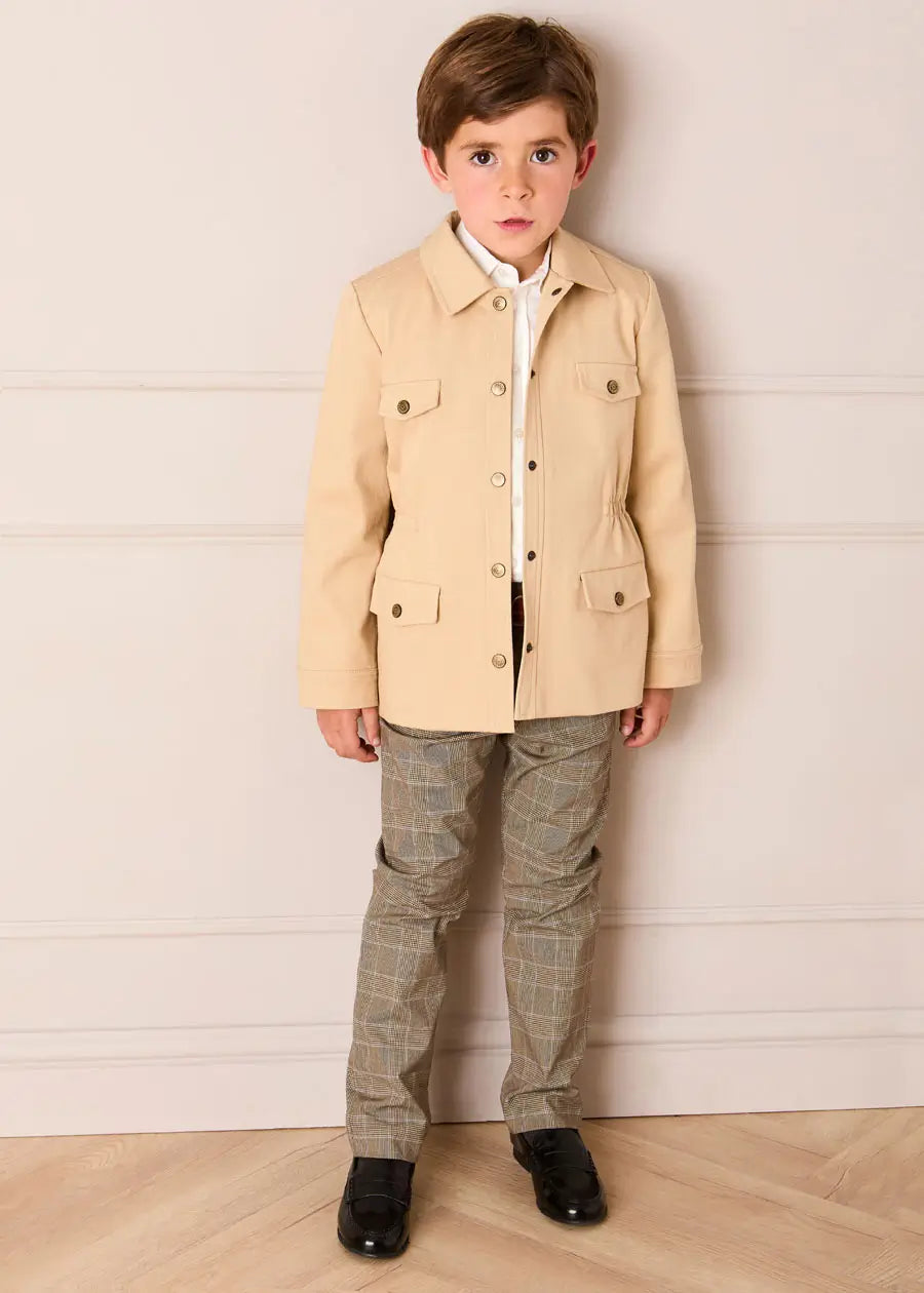 Wilton Check Pocket Detail Trousers in Beige (4-10yrs) Trousers from Pepa London US