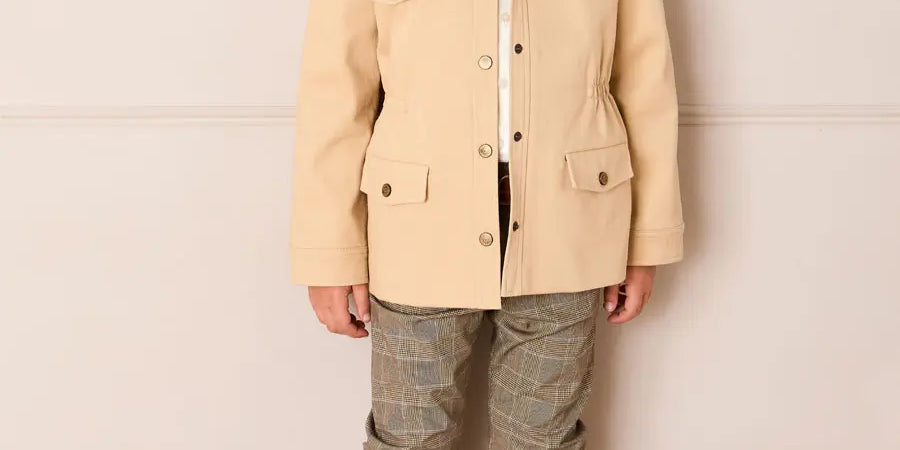 Wilton Check Pocket Detail Trousers in Beige (4-10yrs) Trousers from Pepa London US