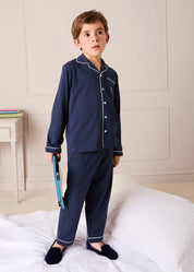 Rocking Horse Embroidered Pocket Detail Long Sleeve Pyjamas in Navy (18mths-10yrs) Nightwear from Pepa London US