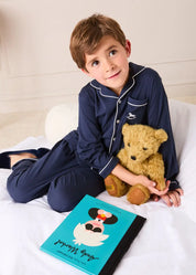 Rocking Horse Embroidered Pocket Detail Long Sleeve Pyjamas in Navy (18mths-10yrs) Nightwear from Pepa London US