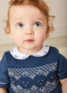 Handsmocked Peter Pan Collar Short Sleeve Romper in Royal Blue (6mths-2yrs) Rompers  from Pepa London US