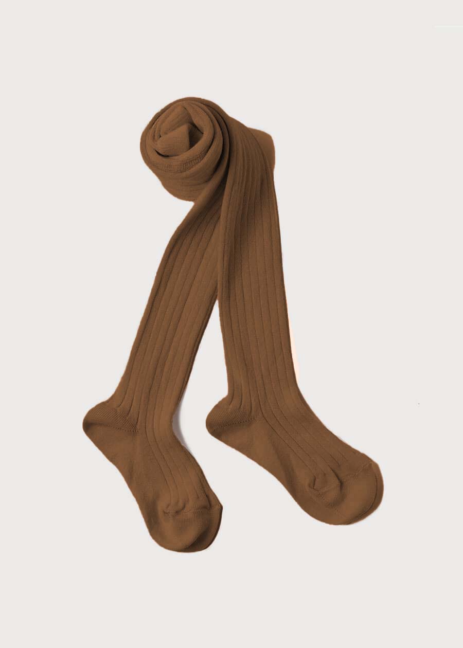 Ribbed Tights in Tobacco (0mths-10yrs) Tights from Pepa London US