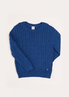 Cable Knit Crewneck Jumper in Blue (2-10yrs) Knitwear  from Pepa London US