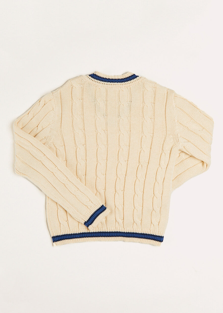 Cable Knit V-Neck Jumper in Cream (4-10yrs) Knitwear from Pepa London US