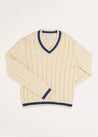 Cable Knit V-Neck Jumper in Cream (4-10yrs) Knitwear from Pepa London US