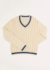 Cable Knit V-Neck Jumper in Cream (4-10yrs) Knitwear  from Pepa London US