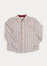 Checked Polo Collar Long Sleeve Shirt In Beige (4-10yrs) SHIRTS  from Pepa London US