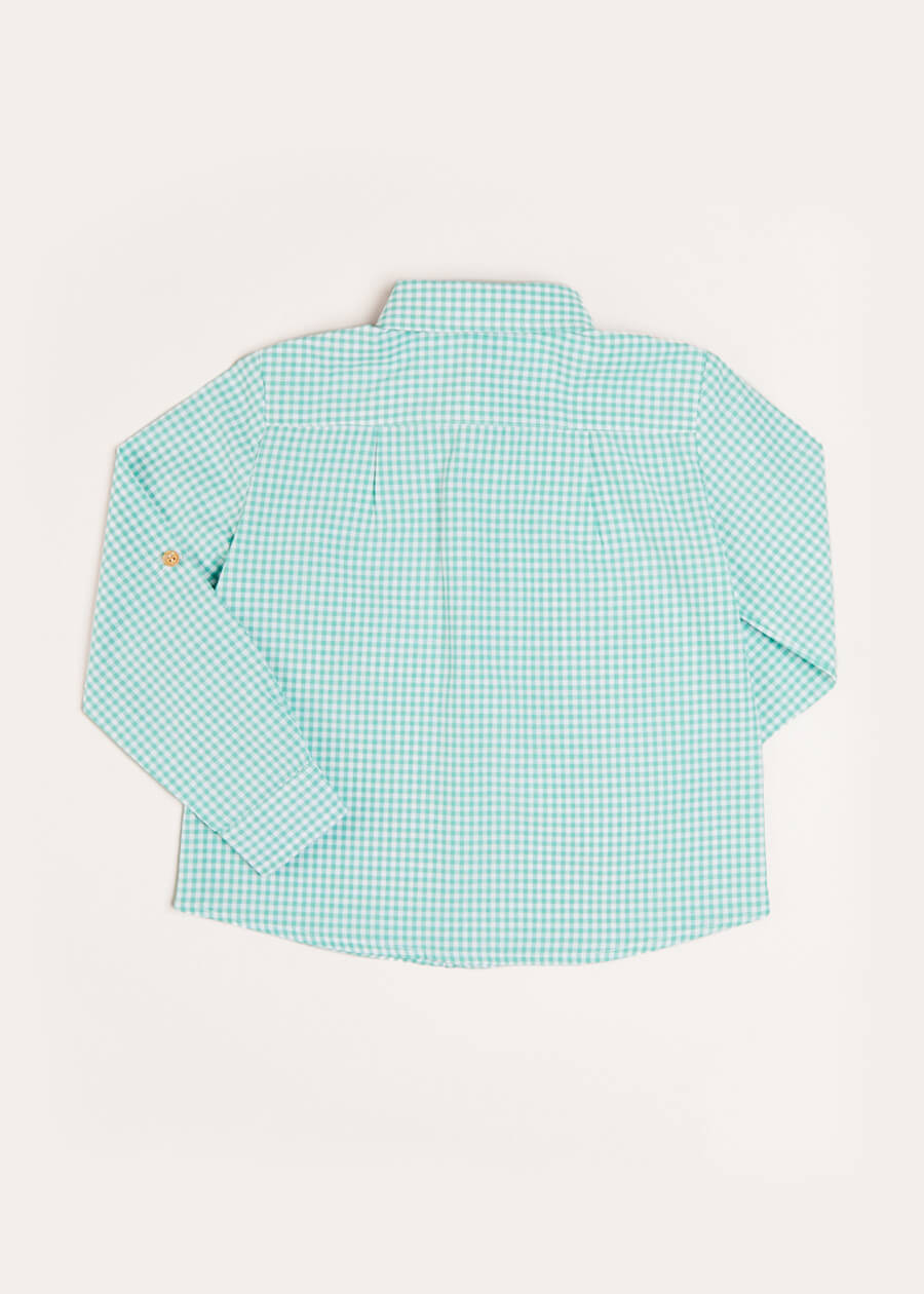 Gingham Polo Collar Long Sleeve Shirt in Green (3-10yrs) Shirts  from Pepa London US