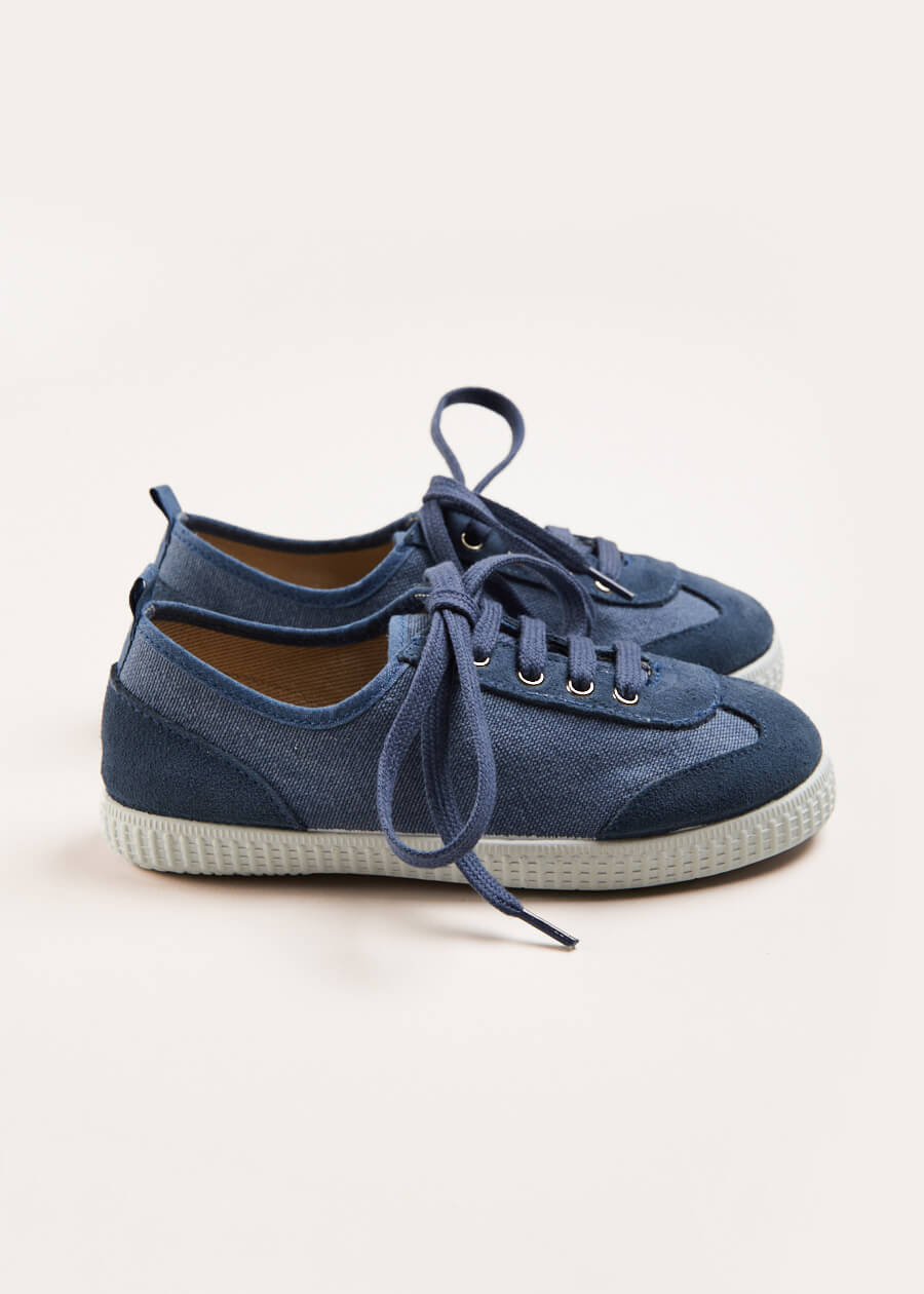 Lace Up Plimsoll Sneakers in Navy (24-34EU) Shoes  from Pepa London US