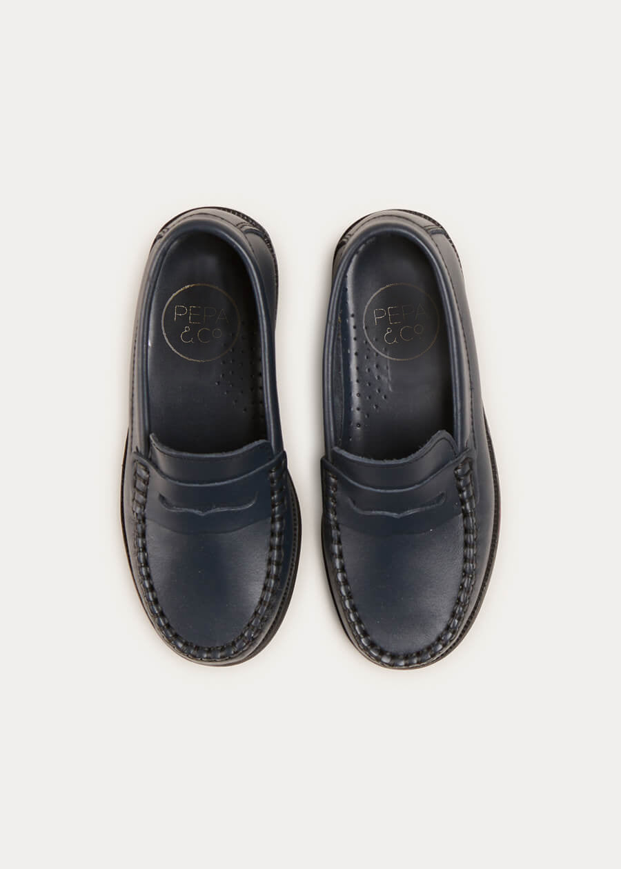 Leather Moccasins In Navy (25-34EU) SHOES from Pepa London US