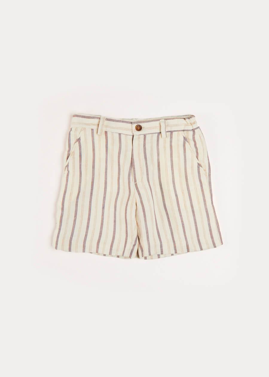 Light Striped Linen Shorts in Beige (4-10yrs) Shorts  from Pepa London US