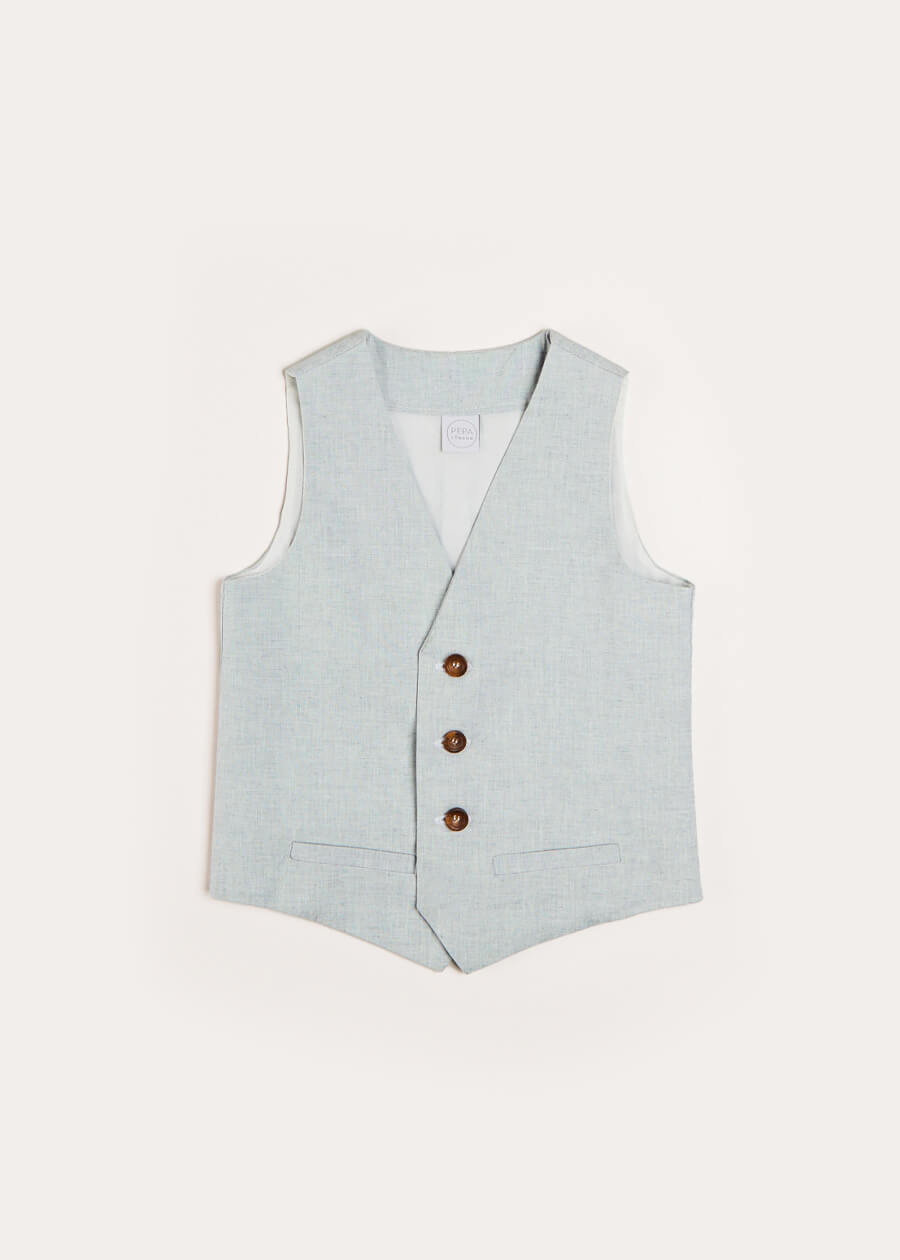 Plain Light Linen Vest in Blue (4-10yrs) Coats  from Pepa London
