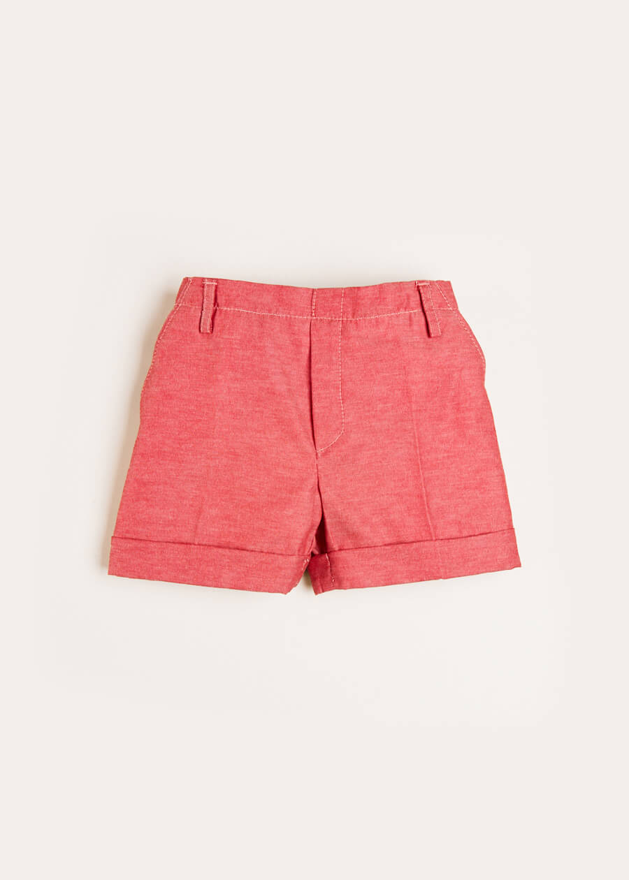 Plain Linen Toddler Shorts in Red (12mths-4yrs) Shorts from Pepa London US