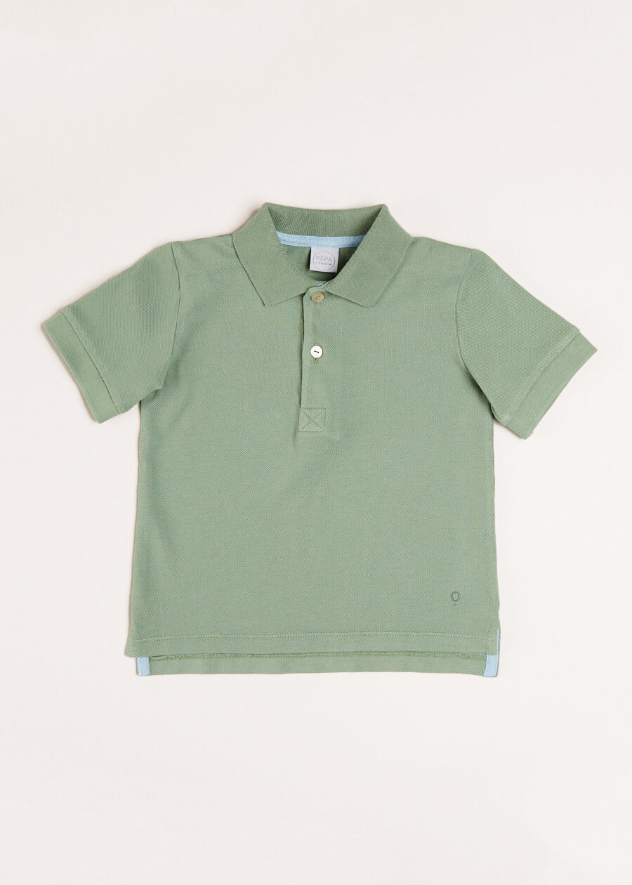 Plain Short Sleeve Polo Top in Green (2-10yrs) TOPS & BODYSUITS from Pepa London