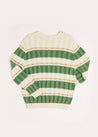 Striped Cable Knit Jumper in Green (4-10yrs) Knitwear  from Pepa London US