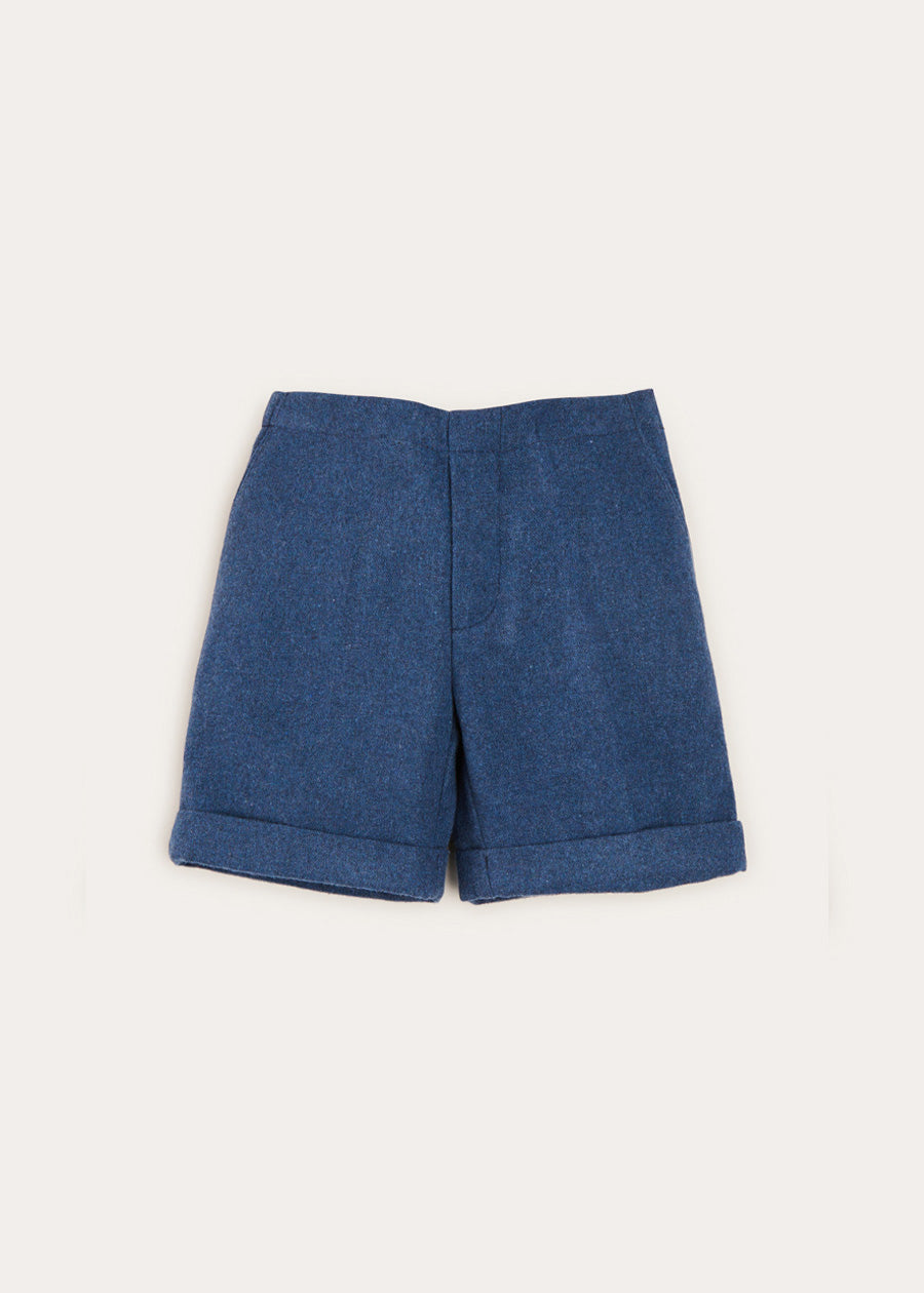 Wool Plain Shorts With Turn Ups In Blue (18mths-4yrs) SHORTS from Pepa London US