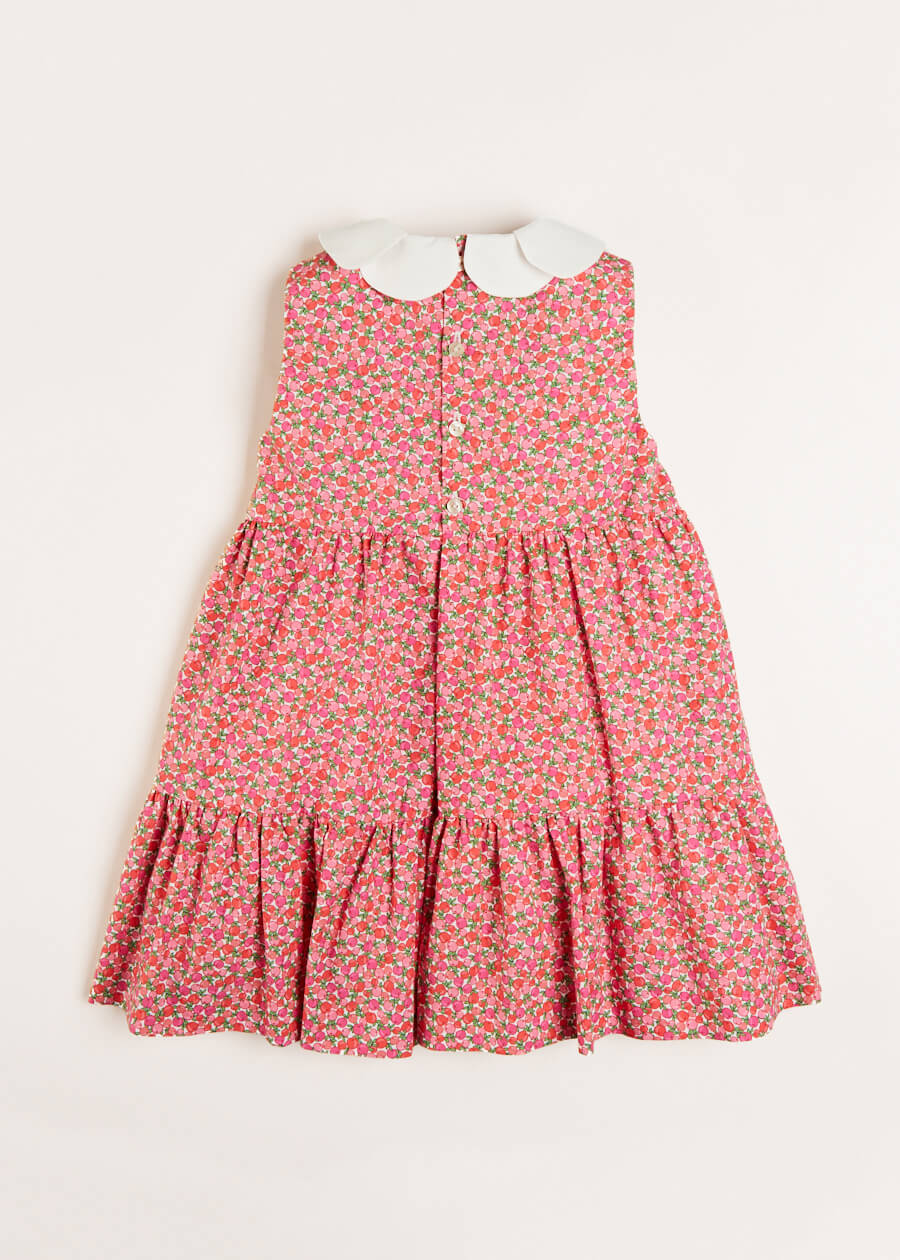 Annie Floral Print Scalloped Collar Sleeveless Dress in Coral (4-10yrs) Dresses  from Pepa London US