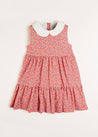 Annie Floral Print Scalloped Collar Sleeveless Dress in Coral (4-10yrs) Dresses  from Pepa London US