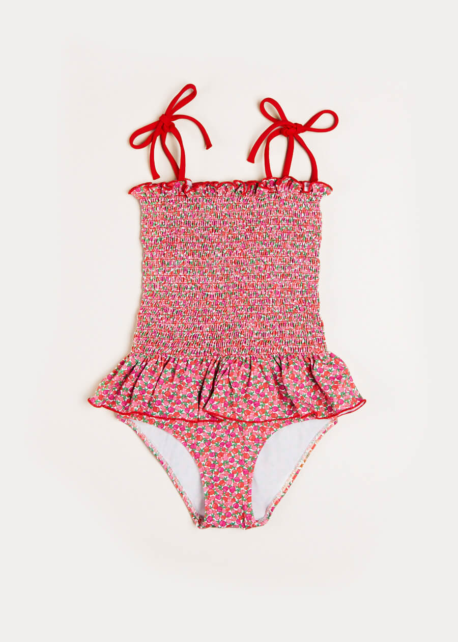 Annie Floral Print Smock Detail Swimsuit in Pink (2-8yrs) Swimwear  from Pepa London US