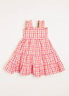 Check Smocked Strappy Dress in Coral (2-10yrs) Dresses  from Pepa London US