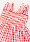 Check Smocked Strappy Dress in Coral (2-10yrs) Dresses  from Pepa London US