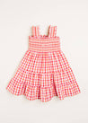 Check Smocked Strappy Dress in Coral (2-10yrs) Dresses  from Pepa London US