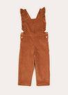 Corduroy Ruffle Detail Long Dungarees In Brown (4-10yrs) DUNGAREES  from Pepa London US