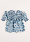 Daphne Floral Print Smock Detail Short Sleeve Blouse in Blue (2-10yrs) Blouses  from Pepa London US
