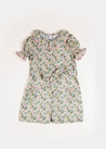 Emilia Floral Print Short Sleeve Playsuit in Green (4-10yrs) Dungarees  from Pepa London US
