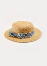 Daphne Floral Print Bow Detail Straw Hat in Blue (XS-M) Accessories  from Pepa London US