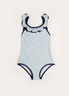 Matilda Floral Print Ruffle Trim Swimsuit in Blue (2-8yrs) Swimwear  from Pepa London US
