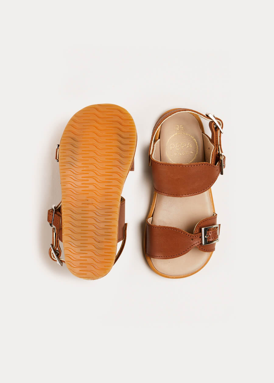 Leather Buckle Detail Sandals in Camel (24-34EU) SHOES from Pepa London US