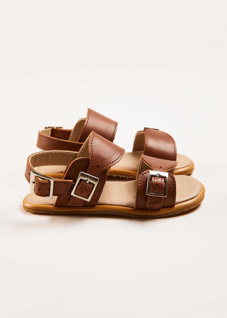 Leather Buckle Detail Sandals in Camel (24-34EU) SHOES from Pepa London US