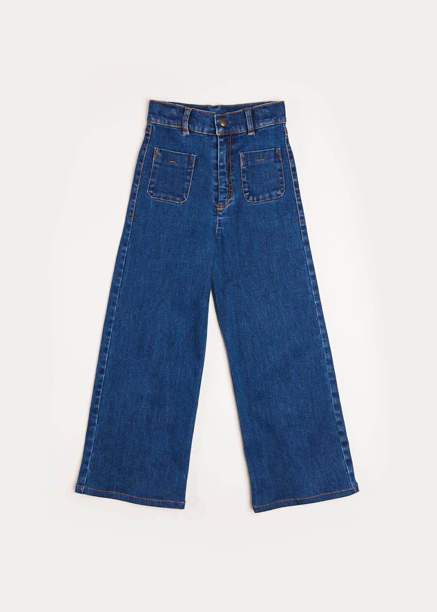 Soft Denim Wide Leg Trousers in Denim Blue (3-10yrs) Trousers from Pepa London US