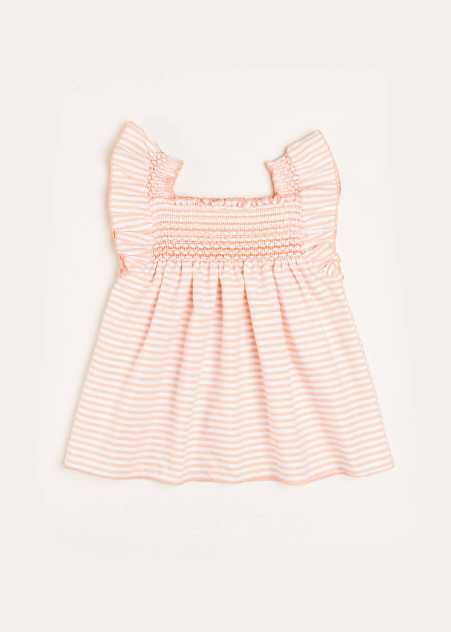 Striped Smock Detail Ruffle Sleeve Blouse in Tangerine (4-10yrs) Blouses  from Pepa London US