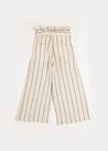 Striped Tied Waist Wide Leg Trousers in Beige (4-10yrs) Trousers  from Pepa London US