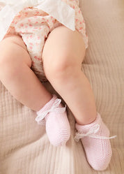Lace Detail Knitted Booties in Baby Pink (0-6mths) Shoes from Pepa London US