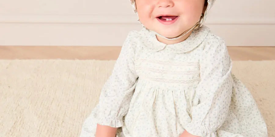 Betsy Floral Lace Detail Dress in Blue (1mth-12mths) Dresses from Pepa London US