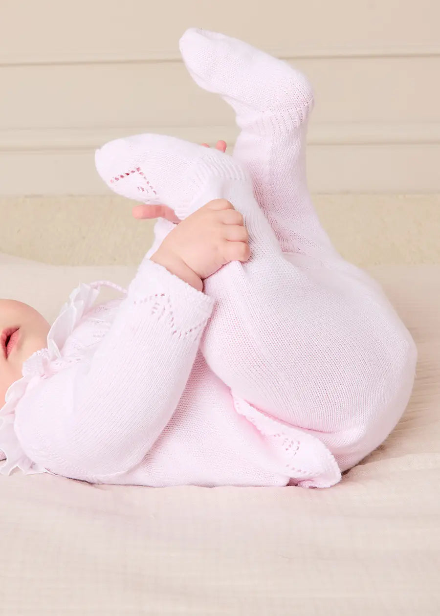 Diamond Openwork Three Piece Knitted Set in Baby Pink (1-9mths) Knitwear from Pepa London US