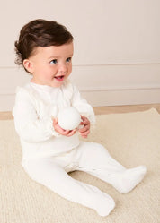 Floral Detail Embroidered Collar Velour All In One in Cream (1mth-12mths) #N/A from Pepa London US