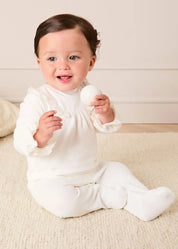 Floral Detail Embroidered Collar Velour All In One in Cream (1mth-12mths) #N/A from Pepa London US